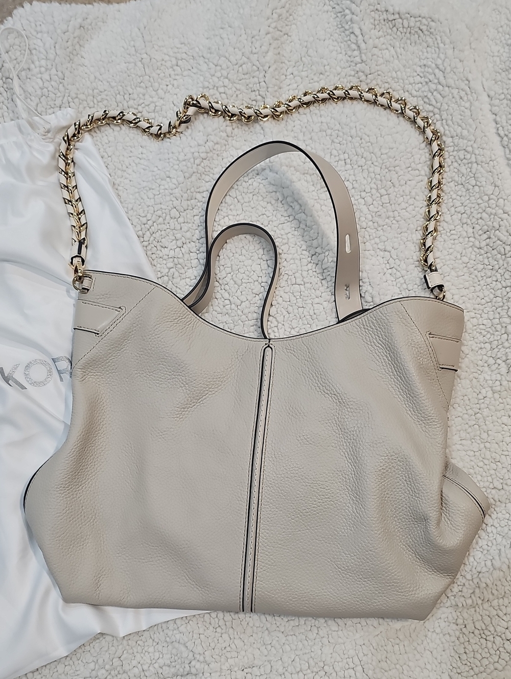 Michael Kors Taupe Leather Tote with Gold Chain Straps NWT
